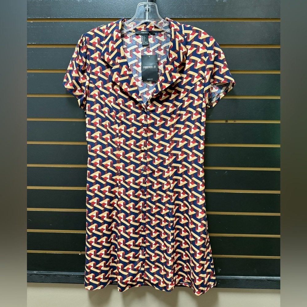 Forever 21 Geometric Print Button Front Shirt Dress Small NWT